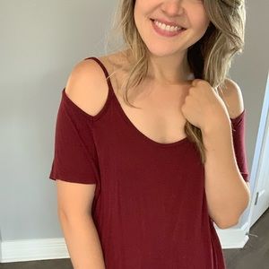Cold Shoulder Deep Red Top